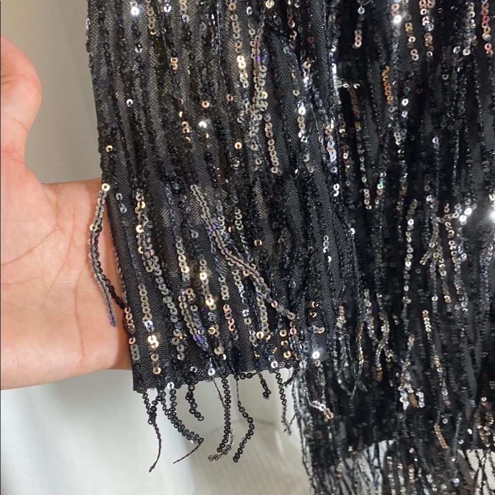 ZARA NWT WOMAN FRINGED SEQUIN MINI SHIFT DRESS BLACK - Picture 7 of 14